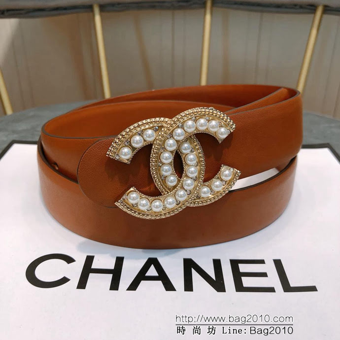 CHANEL香奈兒 18新款 CC珍珠水鑽扣 精品光滑優雅皮帶 上身效果巨好 奢華經典 小紅書火爆款   xfp1043